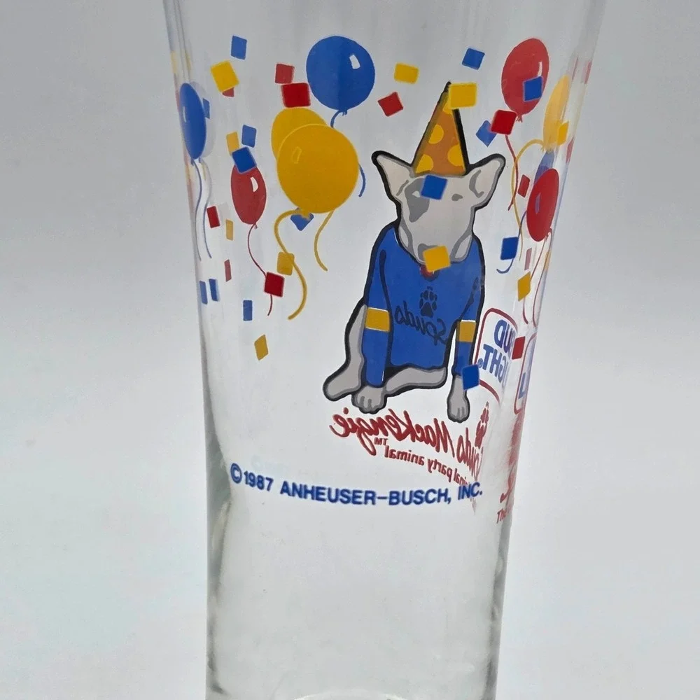1987 Anheuser Bush Bud Light Spuds Mackenzie The Original Party Animal Glasses